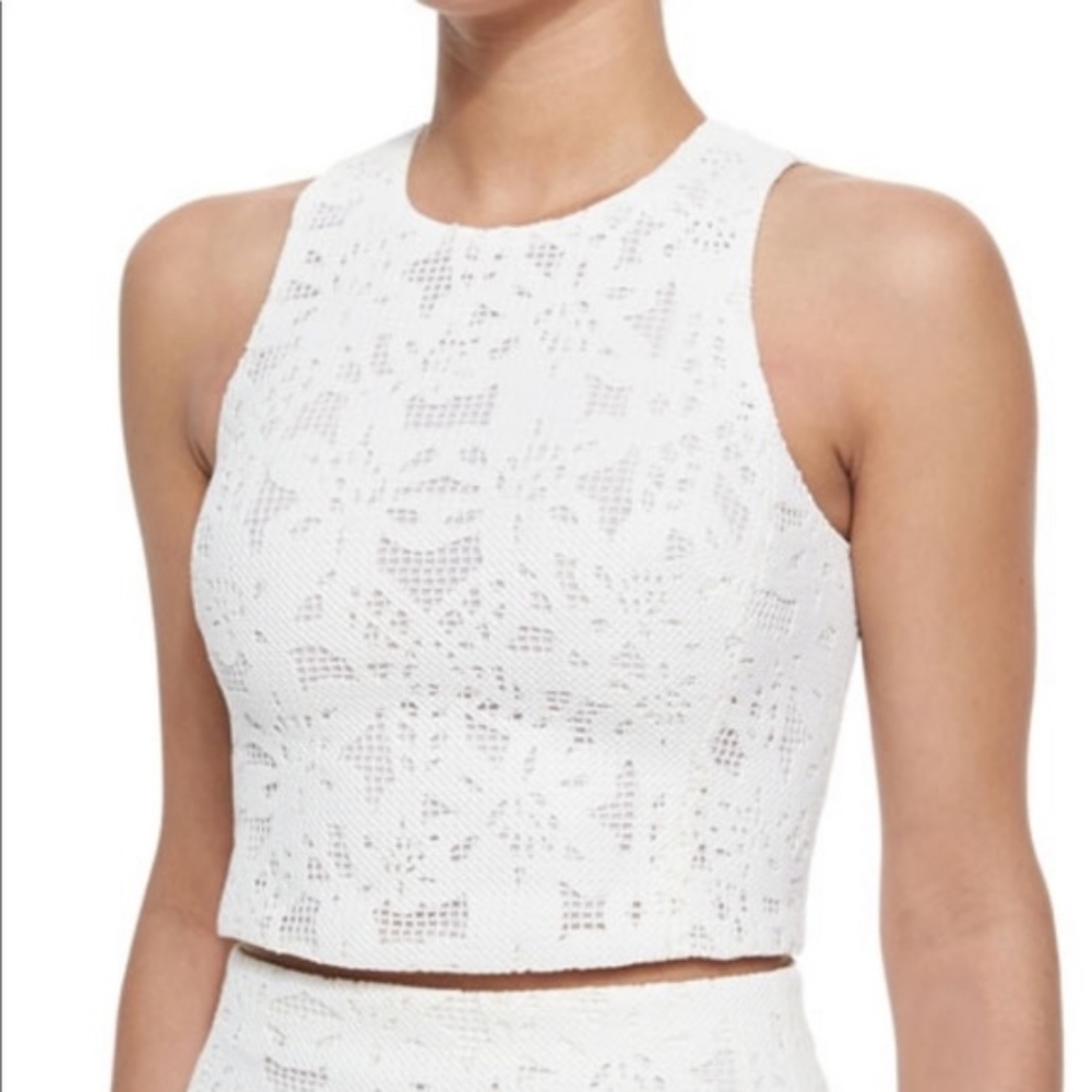 Rebecca Taylor Netted Lace White Crop Top 10